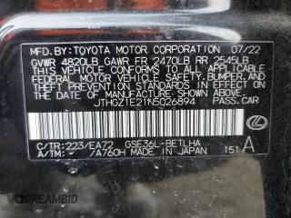 2022 Lexus IS 350 F Sport with VIN JTHGZ1E21N5026894, listed as a Copart auction lot 47077385 with 26,499 mi miles and Salvage title. Bid and sale history available at DreamBid. Image 12.