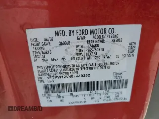 2008 Ford F-150 XLT with VIN 1FTPW12V48FA19252, listed as a Copart auction lot 59134935 with 214,004 mi miles and Salvage title. Bid and sale history available at DreamBid. Image 12.