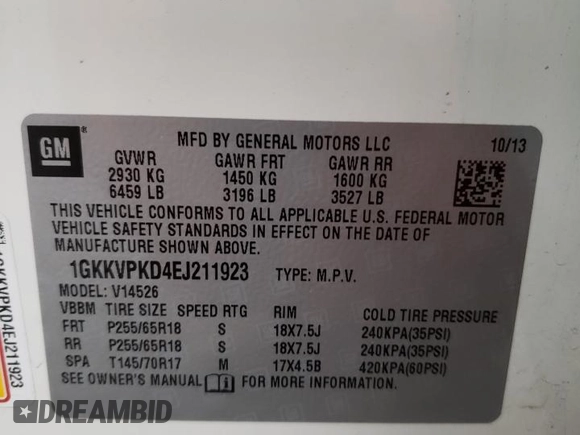2014 GMC Acadia SLE with VIN 1GKKVPKD4EJ211923, listed as a Copart auction lot 85989004 with 97,471 mi miles and Salvage Title. Bid and sale history available at carsss.com. Image 13.