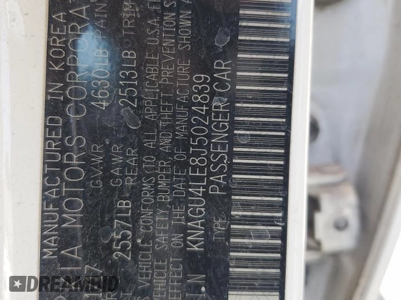 2018 Kia Optima EX z VIN KNAGU4LE8J5024839, wystawiony jako Copart lot #58423325 z przebiegiem Nie podano mil oraz Szkoda całkowita • Salvage title. Historia ofert i sprzedaży dostępna na DreamBid. Obrazek 12.
