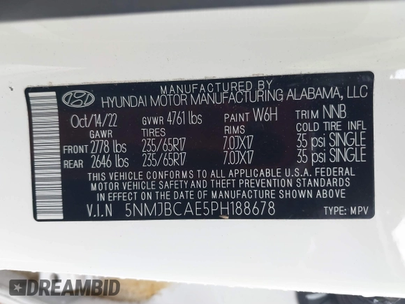 2023 Hyundai Tucson SEL z VIN 5NMJBCAE5PH188678, wystawiony jako IAAI lot #42356576 z przebiegiem 19 387 mil mil oraz . Historia ofert i sprzedaży dostępna na DreamBid. Obrazek 9.