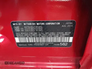 2015 Mitsubishi Lancer GT with VIN JA32U8FW0FU026458, listed as a IAAI auction lot 41752475 with 92,863 mi miles. Bid and sale history available at carsss.com. Image 9.