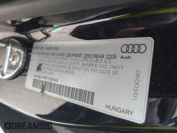 2015 Audi A3 1.8T Premium with VIN WAUACGFF5F1009468, listed as a IAAI auction lot 41697638 with 1 mi miles. Bid and sale history available at carsss.com. Image 9.