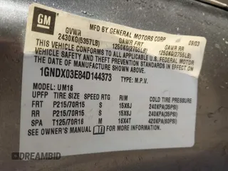 2004 Chevrolet Venture LS with VIN 1GNDX03E84D144373, listed as a IAAI auction lot 41858475 with 164,781 mi miles. Bid and sale history available at carsss.com. Image 9.