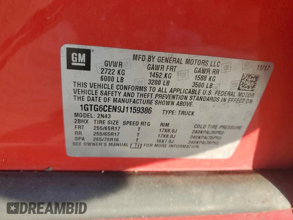 2018 GMC Canyon 4WD All Terrain w/Cloth with VIN 1GTG6CEN9J1159386, listed as a Copart auction lot 77596304 with 136,363 mi miles and Salvage Title. Bid and sale history available at carsss.com. Image 13.
