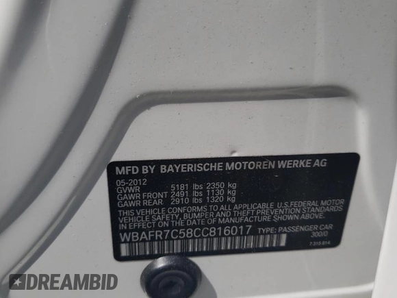 2012 BMW 5 Series 535i z VIN WBAFR7C58CC816017, wystawiony jako Copart lot #55061015 z przebiegiem 101 493 mil mil oraz Szkoda całkowita • Salvage title. Historia ofert i sprzedaży dostępna na DreamBid. Obrazek 12.