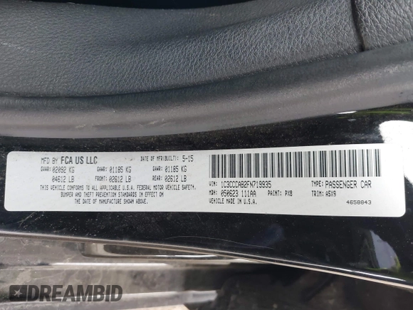 2015 Chrysler 200 Limited with VIN 1C3CCCAB2FN719935, listed as a IAAI auction lot 42191027 with 156,132 mi miles and . Bid and sale history available at DreamBid. Image 9.