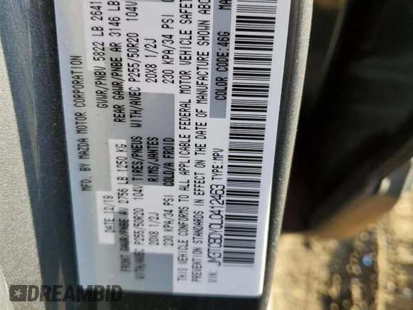 2020 Mazda CX-9 Grand Touring with VIN JM3TCBDY0L0412463, listed as a Copart auction lot 88532115 with 86,015 mi miles and Salvage Title. Bid and sale history available at DreamBid. Image 14.