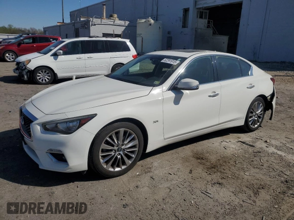 2018 Infiniti Q50 3.0t LUXE with VIN JN1EV7AR1JM437807, listed as a Copart auction lot 52291915 with 69,280 mi miles and Salvage Title. Bid and sale history available at carsss.com. Image 1.