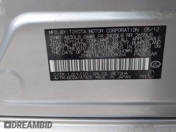 2013 Lexus GS 350 with VIN JTHBE1BL2D5009054, listed as a IAAI auction lot 42016339 with 152,616 mi miles. Bid and sale history available at carsss.com. Image 9.