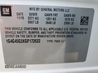 2016 Buick LaCrosse Sport Touring with VIN 1G4G45G3XGF172622, listed as a Copart auction lot 57595255 with 63,893 mi miles and Salvage title. Bid and sale history available at DreamBid. Image 13.