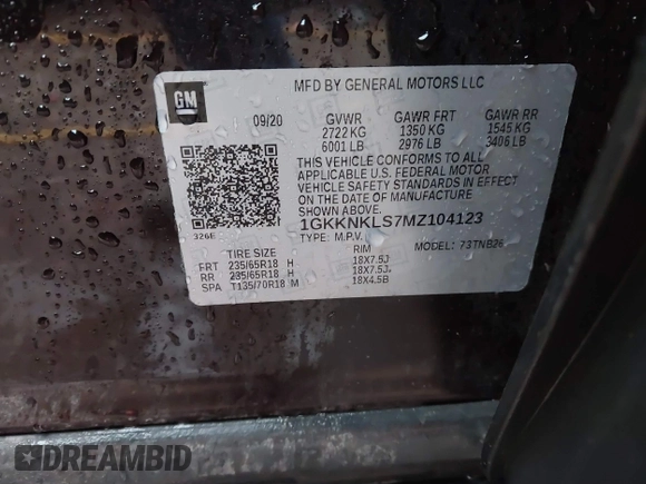 2021 GMC Acadia SLE with VIN 1GKKNKLS7MZ104123, listed as a IAAI auction lot 41113906 with 77,412 mi miles and . Bid and sale history available at DreamBid. Image 9.