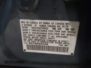 2005 Honda Pilot LX с VIN 2HKYF181X5H543306, выставлен на аукционе IAAI как лот 41764461 с пробегом 187 921 миль миль и . История ставок и продаж доступна на DreamBid. Изображение 9.