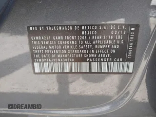 2013 Volkswagen Jetta SE z VIN 3VWDP7AJ3DM430540, wystawiony jako IAAI lot #42131097 z przebiegiem 121 838 mil mil oraz . Historia ofert i sprzedaży dostępna na DreamBid. Obrazek 9.