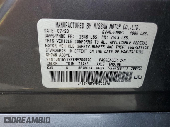 2021 Infiniti Q50 3.0t LUXE with VIN JN1EV7BP6MM700570, listed as a Copart auction lot 50962535 with 61,700 mi miles and Salvage Title. Bid and sale history available at carsss.com. Image 12.