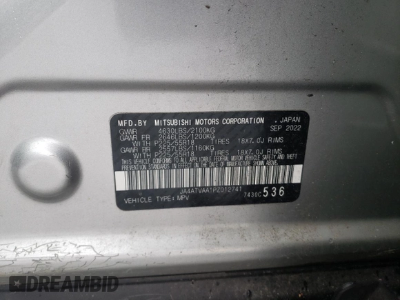 2023 Mitsubishi Eclipse Cross LE z VIN JA4ATVAA1PZ012741, wystawiony jako Copart lot #86363484 z przebiegiem 28 583 mil mil oraz Szkoda całkowita • Salvage title. Historia ofert i sprzedaży dostępna na DreamBid. Obrazek 13.