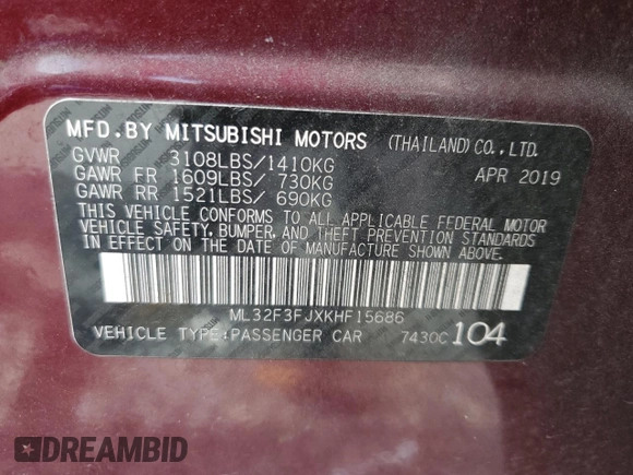 2019 Mitsubishi Mirage ES z VIN ML32F3FJXKHF15686, wystawiony jako Copart lot #55028705 z przebiegiem 107 945 mil mil oraz Szkoda całkowita • Salvage title. Historia ofert i sprzedaży dostępna na DreamBid. Obrazek 12.