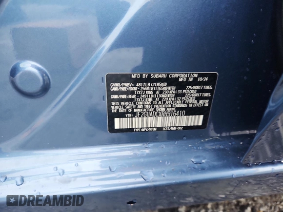 2024 Subaru Crosstrek Premium with VIN JF2GUADCXRH916410, listed as a Copart auction lot 58162605 with 938 mi miles and Salvage title. Bid and sale history available at DreamBid. Image 13.