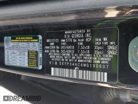 2021 Kia Telluride EX с VIN 5XYP34HC4MG190607, выставлен на аукционе Copart как лот 60935305 с пробегом 42 682 миль миль и Списание • Salvage title. История ставок и продаж доступна на DreamBid. Изображение 14.