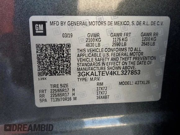 2019 GMC Terrain SLE with VIN 3GKALTEV4KL327853, listed as a Copart auction lot 69813064 with 80,604 mi miles and Salvage Title. Bid and sale history available at DreamBid. Image 13.