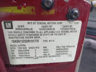 2002 GMC Yukon SLT z VIN 1GKEK13Z02R191776, wystawiony jako IAAI lot #42219137 z przebiegiem 222 690 mil mil oraz . Historia ofert i sprzedaży dostępna na DreamBid. Obrazek 9.