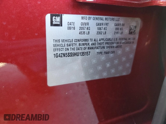 2017 Buick LaCrosse Preferred with VIN 1G4ZN5SS9HU135157, listed as a Copart auction lot 69949374 with 91,117 mi miles and Salvage Title. Bid and sale history available at carsss.com. Image 13.