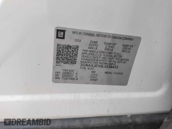 2020 Chevrolet Equinox LT z VIN 2GNAXJEV0L6158433, wystawiony jako IAAI lot #42556113 z przebiegiem 82 277 mil mil oraz . Historia ofert i sprzedaży dostępna na DreamBid. Obrazek 23.