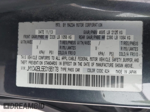 2014 Mazda Mazda5 Sport with VIN JM1CW2BL5E0166178, listed as a IAAI auction lot 41297233 with 184,462 mi miles. Bid and sale history available at carsss.com. Image 9.