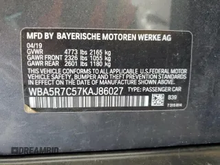 2019 BMW 3 Series 330i xDrive with VIN WBA5R7C57KAJ86027, listed as a Copart auction lot 61203435 with 41,486 mi miles and Salvage title. Bid and sale history available at DreamBid. Image 12.