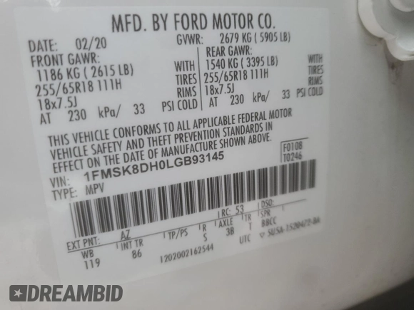 2020 Ford Explorer XLT with VIN 1FMSK8DH0LGB93145, listed as a Copart auction lot 88344115 with 75,877 mi miles and Salvage Title. Bid and sale history available at carsss.com. Image 15.
