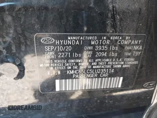 2020 Hyundai Ioniq Blue with VIN KMHC65LC5LU235114, listed as a IAAI auction lot 42293378 with 78,126 mi miles and . Bid and sale history available at DreamBid. Image 9.