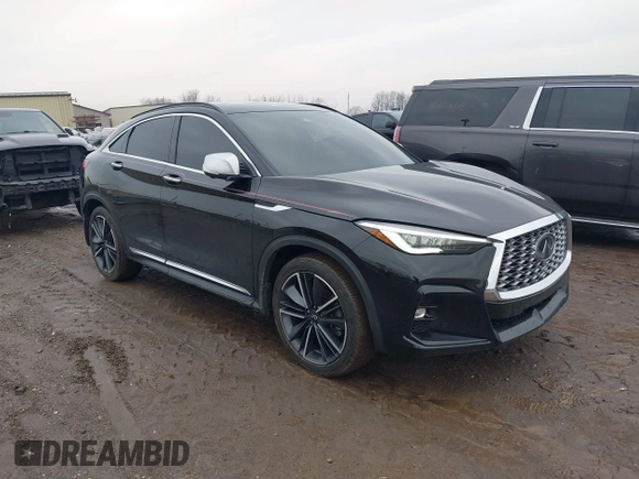 2023 Infiniti QX55 Essential with VIN 3PCAJ5KR7PF100554, listed as a IAAI auction lot 41498341 with 28,624 mi miles and . Bid and sale history available at DreamBid. Image 1.