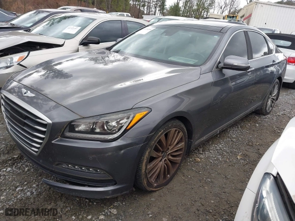 2015 Hyundai Genesis 5.0L with VIN KMHGN4JF7FU076421, listed as a IAAI auction lot 41698201 with 68,672 mi miles. Bid and sale history available at carsss.com. Image 2.
