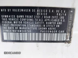 2019 Volkswagen Jetta S с VIN 3VWC57BU1KM249749, выставлен на аукционе IAAI как лот 42332100 с пробегом 128 620 миль миль и . История ставок и продаж доступна на DreamBid. Изображение 9.