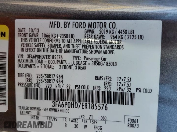 2014 Ford Fusion SE with VIN 3FA6P0HD7ER185576, listed as a Copart auction lot 51130335 with 94,335 mi miles and Clean Title. Bid and sale history available at carsss.com. Image 12.