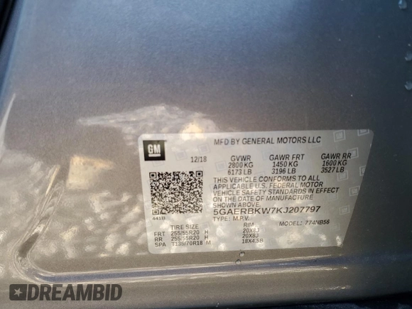2019 Buick Enclave Essence with VIN 5GAERBKW7KJ207797, listed as a Copart auction lot 52082205 with 107,821 mi miles and Salvage Title. Bid and sale history available at DreamBid. Image 13.