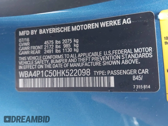 2017 BMW 4 Series 440i with VIN WBA4P1C50HK522098, listed as a IAAI auction lot 41282953 with 105,299 mi miles and . Bid and sale history available at carsss.com. Image 9.