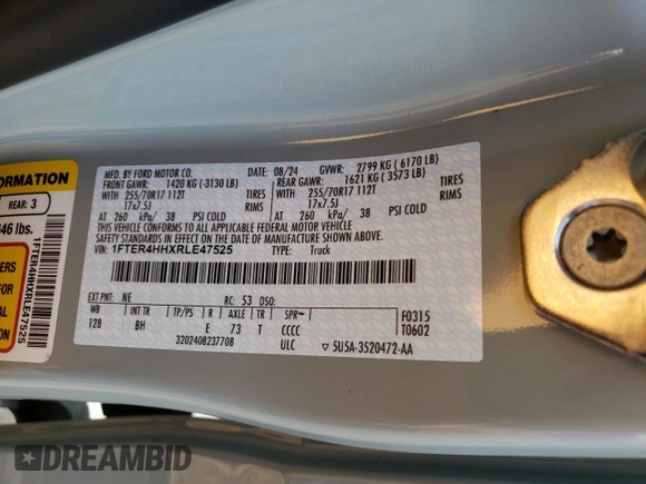 2024 Ford Ranger XLT with VIN 1FTER4HHXRLE47525, listed as a Copart auction lot 49102215 with 6,682 mi miles and Salvage Title. Bid and sale history available at DreamBid. Image 14.