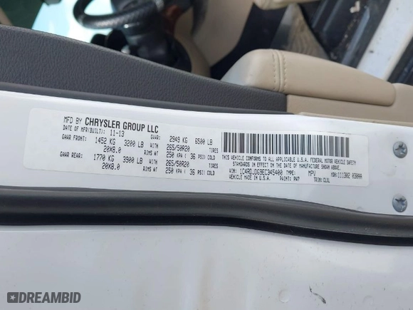2014 Dodge Durango Limited with VIN 1C4RDJDG9EC345400, listed as a IAAI auction lot 42023709 with 145,316 mi miles. Bid and sale history available at carsss.com. Image 9.