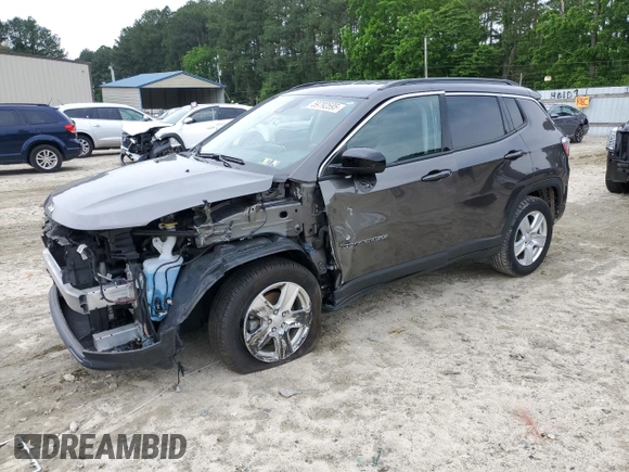 2022 Jeep Compass Latitude с VIN 3C4NJDBB8NT126707, выставлен на аукционе Copart как лот 59792595 с пробегом 61 636 миль миль и Списание • Salvage title. История ставок и продаж доступна на DreamBid. Изображение 1.