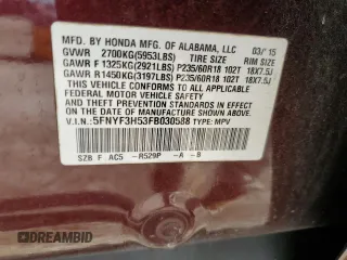 2015 Honda Pilot EX-L z VIN 5FNYF3H53FB030588, wystawiony jako Copart lot #84428534 z przebiegiem 204 831 mil mil oraz Szkoda całkowita • Salvage title. Historia ofert i sprzedaży dostępna na DreamBid. Obrazek 15.