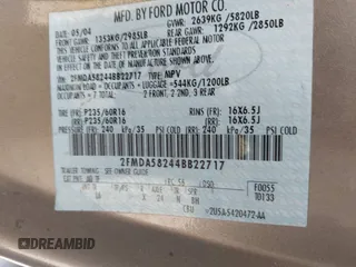 2004 Ford Freestar Limited z VIN 2FMDA58244BB22717, wystawiony jako IAAI lot #42084740 z przebiegiem Nie podano mil oraz . Historia ofert i sprzedaży dostępna na DreamBid. Obrazek 9.