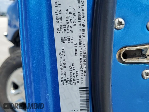 2021 Ram 2500 Tradesman with VIN 3C6UR5CL6MG520321, listed as a Copart auction lot 55867345 with 103,291 mi miles and Salvage title. Bid and sale history available at DreamBid. Image 12.
