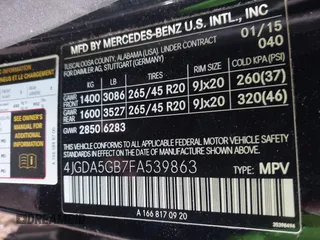 2015 Mercedes-Benz M 400 with VIN 4JGDA5GB7FA539863, listed as a IAAI auction lot 41436311 with 90,854 mi miles and . Bid and sale history available at DreamBid. Image 9.
