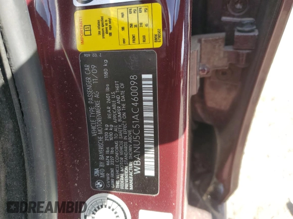 2010 BMW 5 Series 528i with VIN WBANU5C51AC460098, listed as a Copart auction lot 48819825 with 107,796 mi miles and Salvage Title. Bid and sale history available at carsss.com. Image 15.