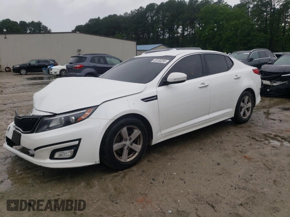 2014 Kia Optima LX with VIN KNAGM4A70E5494065, listed as a Copart auction lot 59100255 with 126,983 mi miles and Salvage title. Bid and sale history available at DreamBid. Image 1.