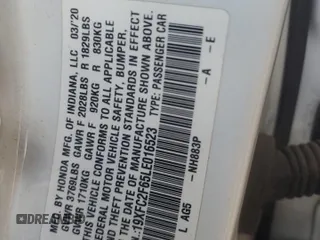 2020 Honda Civic LX z VIN 19XFC2F65LE016523, wystawiony jako Copart lot #55745755 z przebiegiem 66 021 mil mil oraz Szkoda całkowita • Salvage title. Historia ofert i sprzedaży dostępna na DreamBid. Obrazek 12.