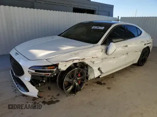 2022 Genesis G70 3.3T with VIN KMTG54TE7NU101021, listed as a Copart auction lot 79877954 with 21,868 mi miles and Clean Title. Bid and sale history available at DreamBid. Image 1.