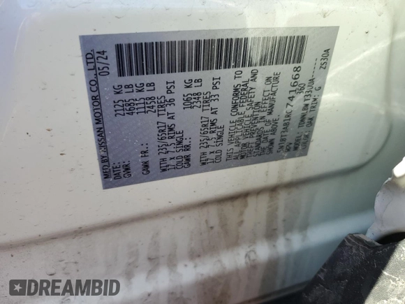 2024 Nissan Rogue S with VIN 5N1BT3AB1RC741668, listed as a Copart auction lot 47246865 with 18,982 mi miles and Salvage Title. Bid and sale history available at carsss.com. Image 16.