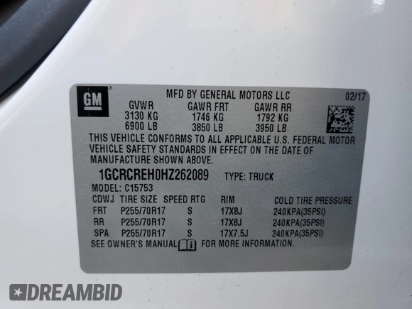2017 Chevrolet Silverado 1500 LT with VIN 1GCRCREH0HZ262089, listed as a Copart auction lot 83915324 with 134,269 mi miles and Salvage Title. Bid and sale history available at DreamBid. Image 12.